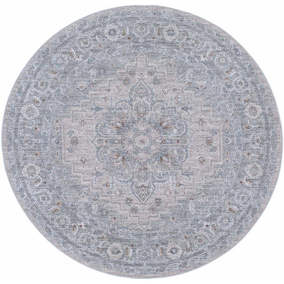 Hauteloom Semaphore Living Room, Bedroom Area Rug - Traditional - Light Gray, Gray, Medium Gray - 5'3" Round