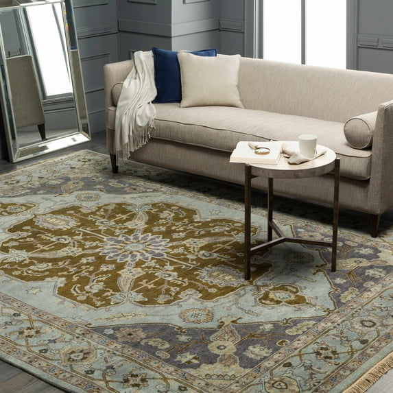 Hauteloom Senath Wool Living Room, Bedroom Area Rug - Traditional - Slate Blue, Navy, Olive - 5'6" x 8'6"