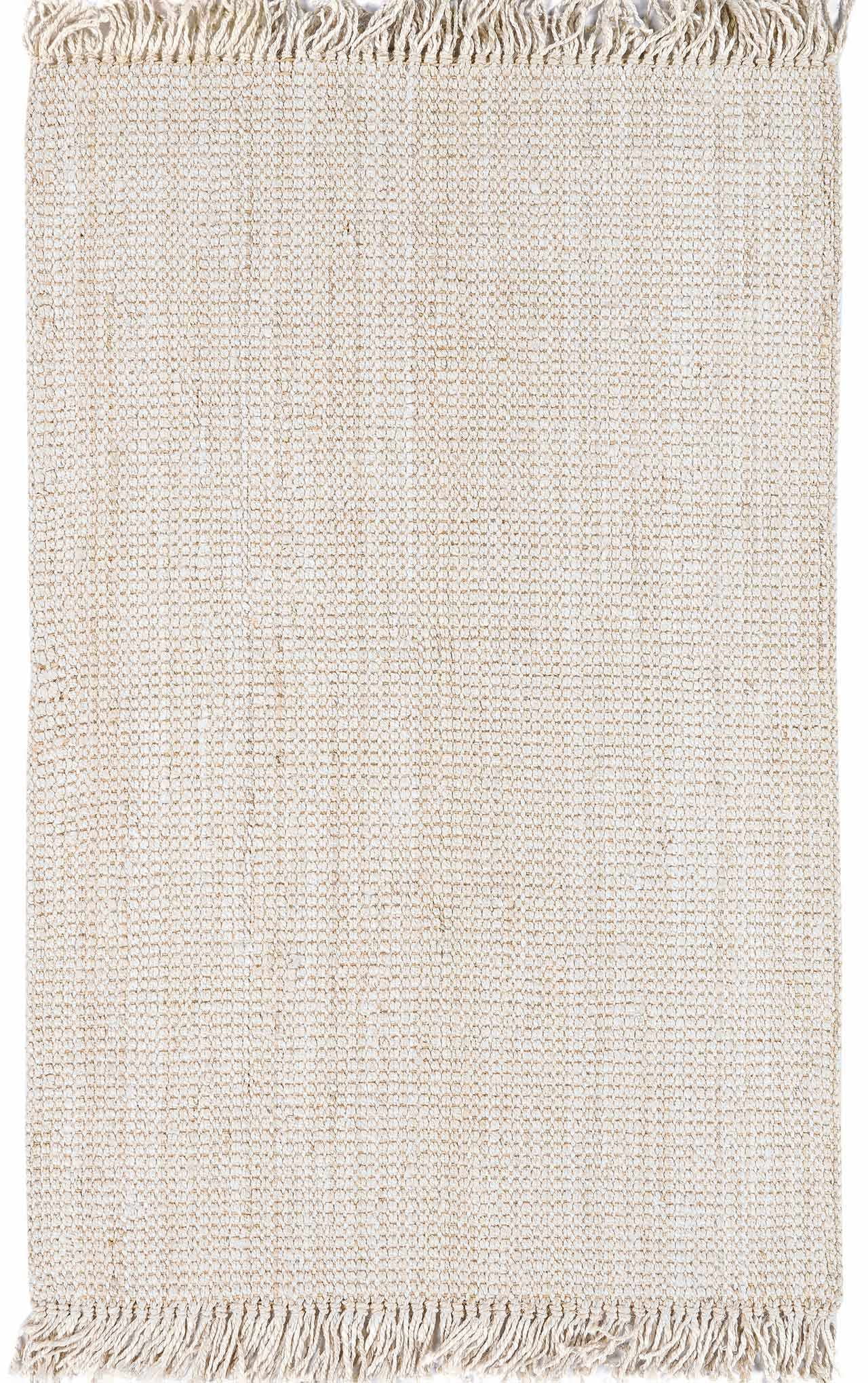 Beige Handwoven Jute Area Rug with Natural Fringe, 3' x 5'
