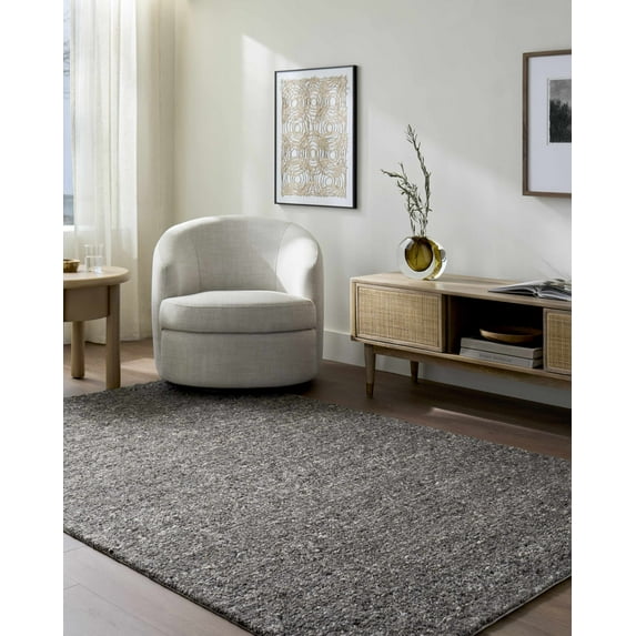Hauteloom Sevan Modern Hand Tufted Natural Fiber Wool Area Rug - Contemporary Solid Color Carpet for Living Room, Bedroom, Dining Room - Farmhouse, Cottage - Black Charcoal - 5' x 7'6"
