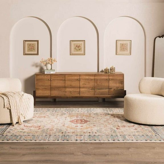 Hauteloom Shafter Living Room, Bedroom Patio Outdoor Area Rug - Beige, Blue, Red - 6'7" x 9'