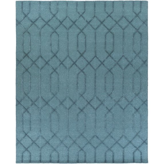 Hauteloom Apollo Wool Living Room, Bedroom Area Rug - Geometric Trellis Lattice - Bohemian Transitional Tone - Teal, Blue, Solid - 4' x 6'