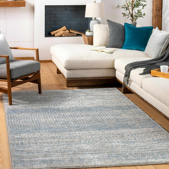 Hauteloom Shawano Living Room, Bedroom Area Rug - Contemporary - High Pile - Gray, Blue, Black - 18" x 18" Sample
