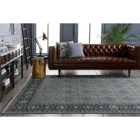 Hauteloom Sherwood Wool Living Room, Bedroom Area Rug - Traditional - Teal, Ice Blue - 8' x 11'