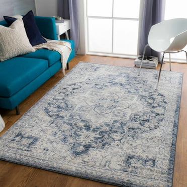 Hauteloom Shotts Living Room, Bedroom Area Rug - Traditional - High Pile - DarkBlue, Denim, Tan - 18" x 18" Sample