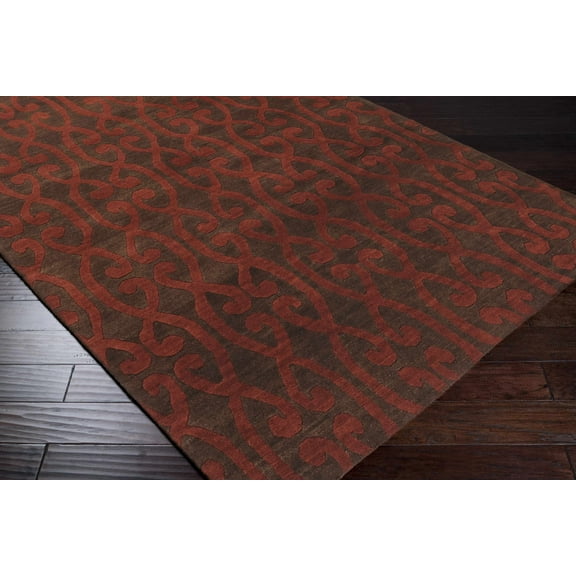 Hauteloom Sidon Wool Living Room, Bedroom Area Rug - Farmhouse - High Pile - Dark Brown, Rust - 5' x 8'