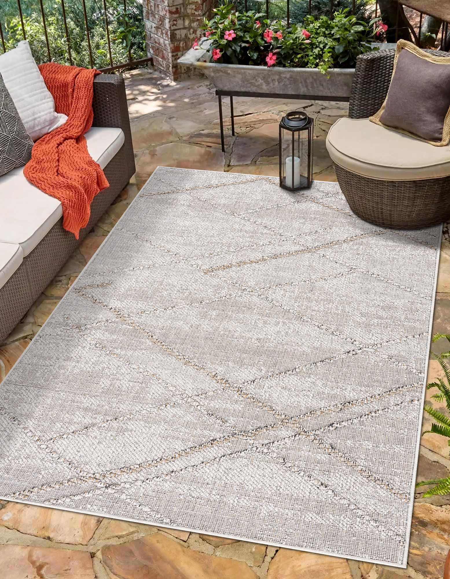 Hauteloom Siesta Outdoor Rug - Outside Porch Patio Area Rug Carpet - Waterproof Rug - Farmhouse - Beige, Brown, Tan - 5' x 7'