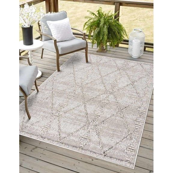 Hauteloom Siesta Outdoor Rug - Outside Porch Patio Area Rug Carpet - Waterproof Rug - Farmhouse - Brown, Bone, Cream - 2' x 3'