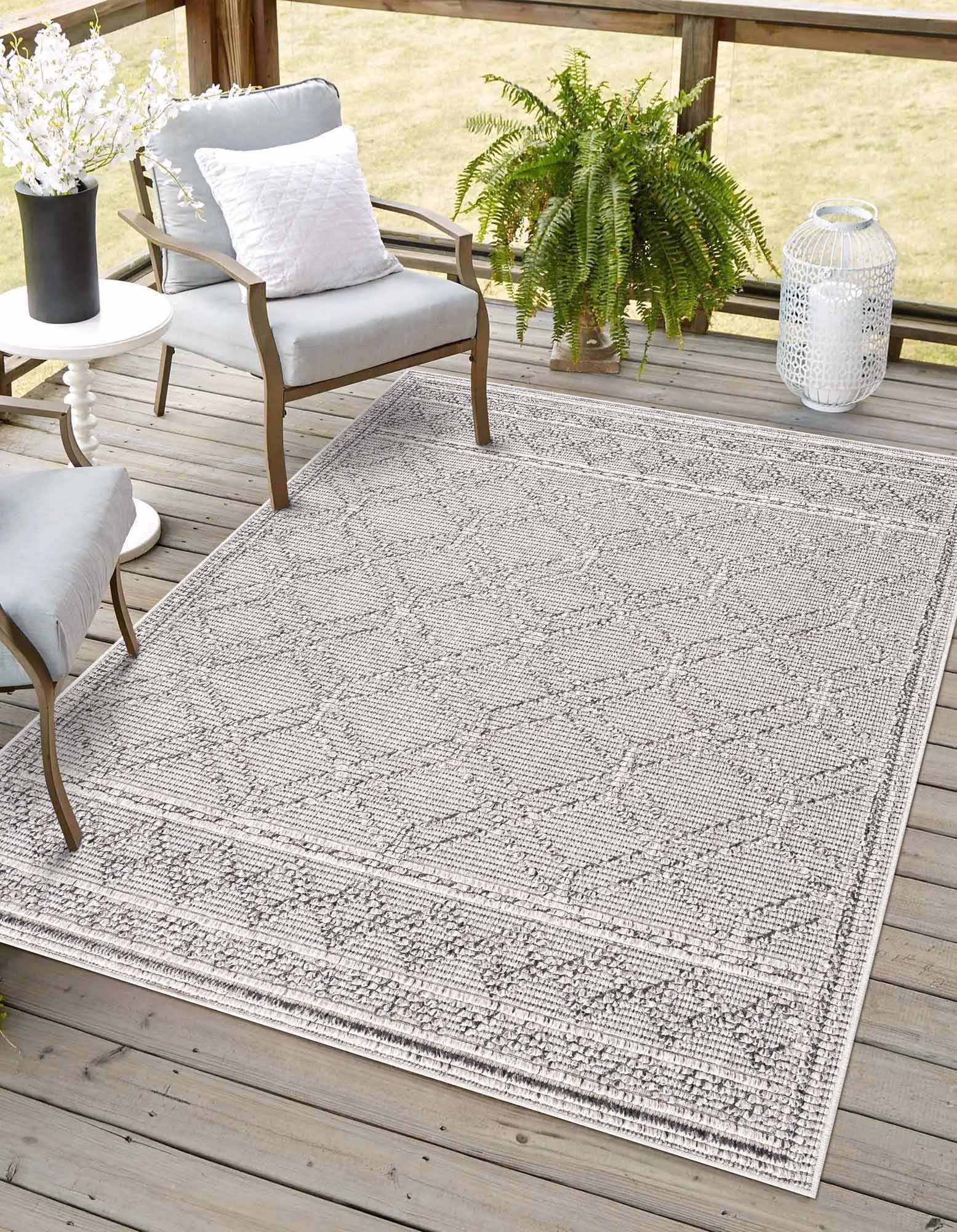 Hauteloom Kingscliff Outdoor Runner Rug - Outside Porch Patio Area Rug  Carpet - Waterproof Rug - Traditional Moroccan Farmhouse - Black, Beige,  Cream, Gray - 2'7 x 12' 