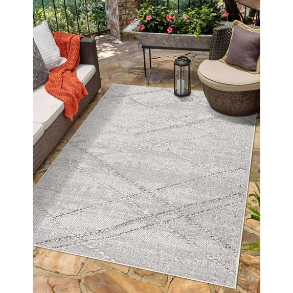 Hauteloom Siesta Outdoor Rug - Outside Porch Patio Area Rug Carpet - Waterproof Rug - Farmhouse - Grey - 5' x 7'