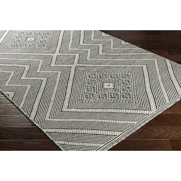 Hauteloom Silifke Wool Living Room, Bedroom Area Rug - Bohemian, Transitional - Black, Cream - 2' x 3'