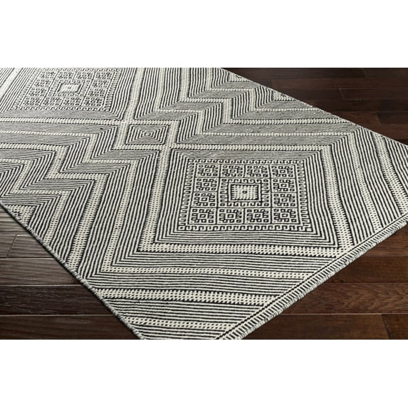 Hauteloom Silifke Wool Living Room, Bedroom Area Rug - Bohemian, Transitional - Black, Cream - 8' x 10'