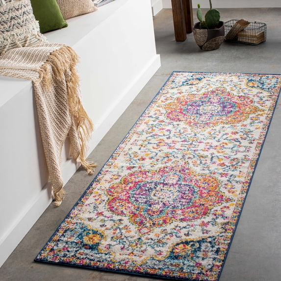 Hauteloom Simsbury Hallway, Kitchen Runner Rug - Updated Traditional - Blue, Purple, Gray - 2'7" x 10'