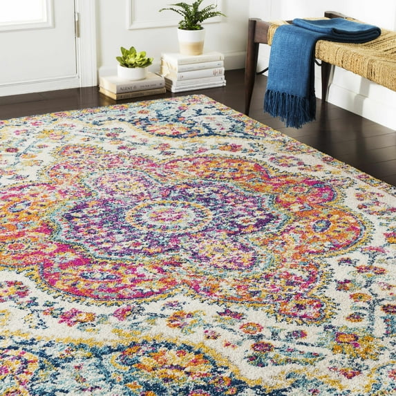 Hauteloom Simsbury Living Room, Bedroom Area Rug - Updated Traditional - Blue, Purple, Gray - 6'7" x 9'