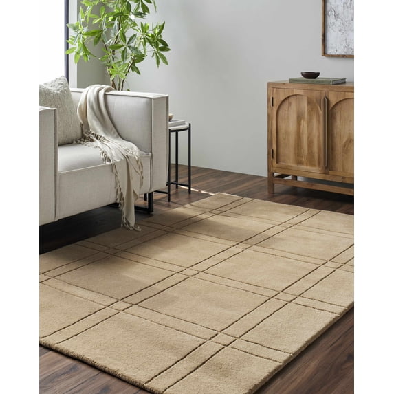 Hauteloom Sixto Wool Living Room, Bedroom Area Rug - Contemporary - Tan - 6' x 9'