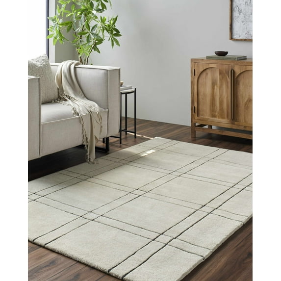 Hauteloom Sixto Wool Living Room, Bedroom Area Rug - Contemporary - Beige, Black - 2' x 3'