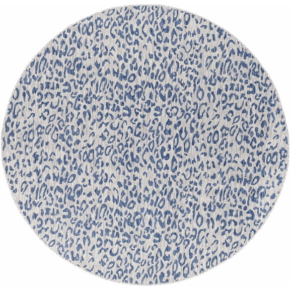 Hauteloom Skipsea Animal Print Living Room Bedroom Dining Room Outdoor Round Area Rug - Porch Patio Rug - Leopard Print - Blue, Gray - 5'3" Round