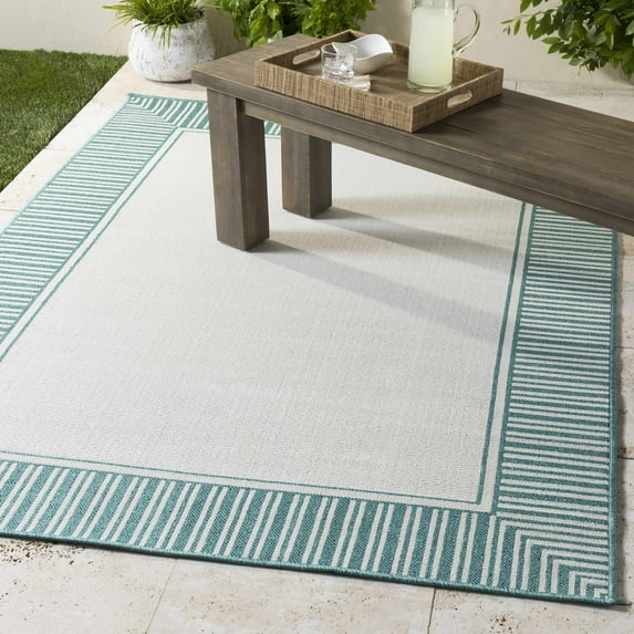 Hauteloom Skipton Living Room, Bedroom Patio Outdoor Area Rug - Indoor/Outdoor - Green, White - 5'3" x 7'7"
