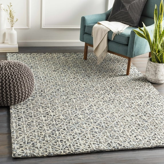 Hauteloom Sligo Wool Living Room, Bedroom Area Rug - Traditional - High Pile - Charcoal, Beige, Blue - 8' x 10'