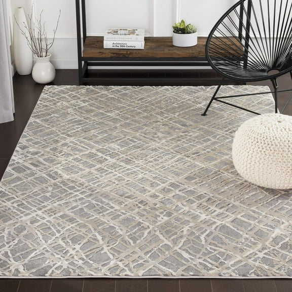 Hauteloom Smock Living Room, Bedroom Area Rug - Contemporary - Medium Gray, Tan, Charcoal - 18" Sample