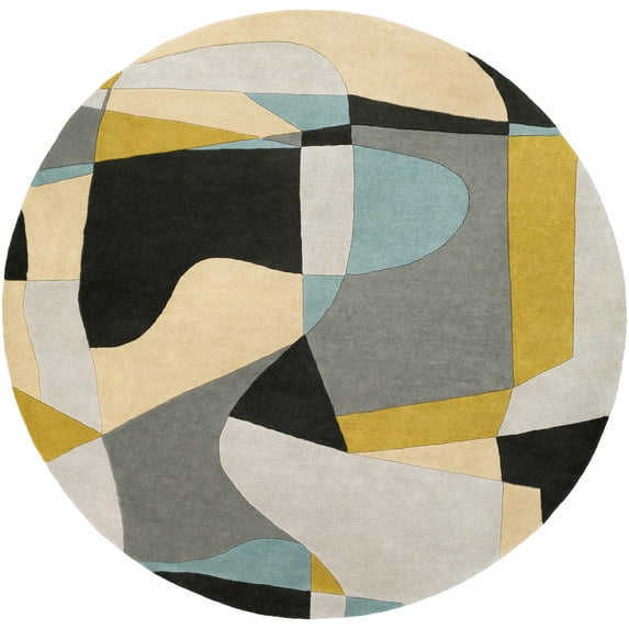 Hauteloom Sneedville Wool Living Room, Bedroom Area Rug - Modern - Black, Beige, Gray - 8'-Round