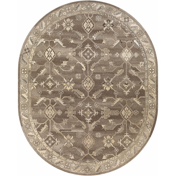 Hauteloom Solen Wool Living Room, Bedroom Area Rug - Traditional - Gray, Black, Brown - 8' x 10'-Oval