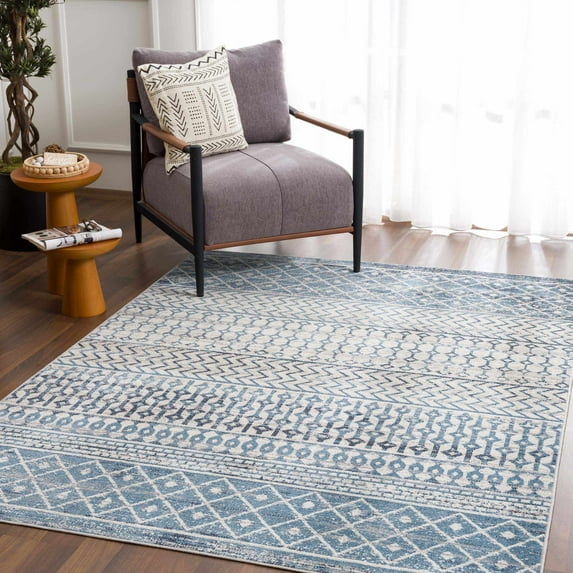 Hauteloom Southglenn Living Room, Bedroom Machine Washable Area Rug - Bohemian, Transitional - Teal, Black, Blue - 9'2" x 12'