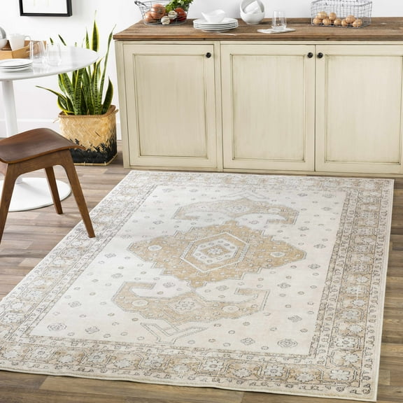 Hauteloom Southwark Oriental Medallion Traditional Farmhouse 5'3" x 7'3" Living Room Bedroom Area Rug - Bohemian Vintage Distressed - Brown, Beige, Cream, Mustard