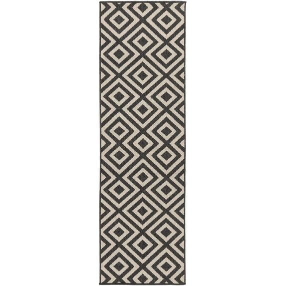 Hauteloom Spilsby Hallway, Kitchen Patio Outdoor Runner Rug - Contemporary - Black, Beige - 2'5" x 11'10"