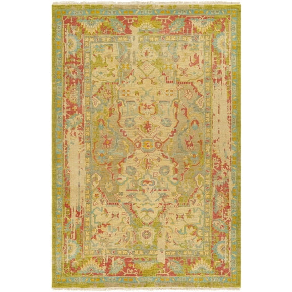 Hauteloom Spurger Wool Living Room, Bedroom Area Rug - Traditional - Light Blue, Olive, Dark Pink - 9' x 13'