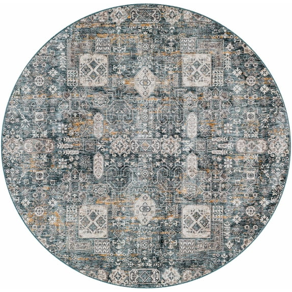 Hauteloom Stacyville Living Room, Bedroom Area Rug - Brown, Gray, Blue - 7'10"-Round