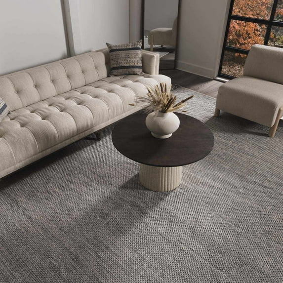 Hauteloom Stenhousemuir Recycled Material Living Room, Bedroom Area Rug - Modern - Beige, Gray, Black - 5' x 7'6"