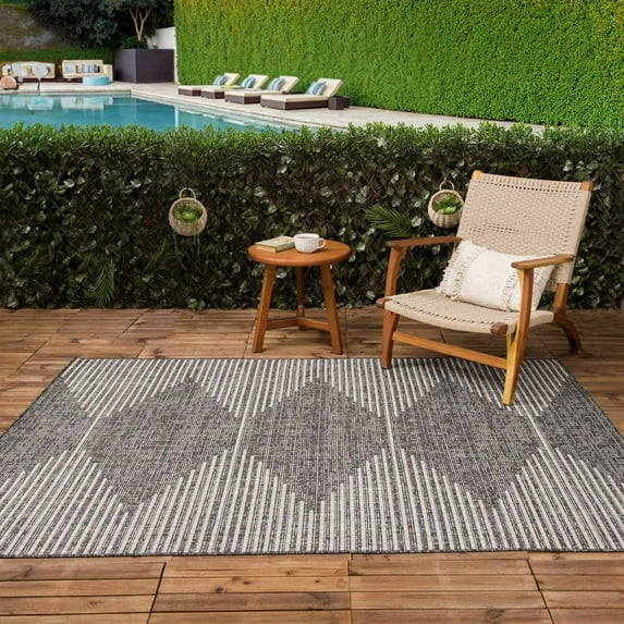 Hauteloom Stephan Living Room, Bedroom Patio Outdoor Area Rug - Modern - Gray, Beige, Black - 4'3" x 5'11"