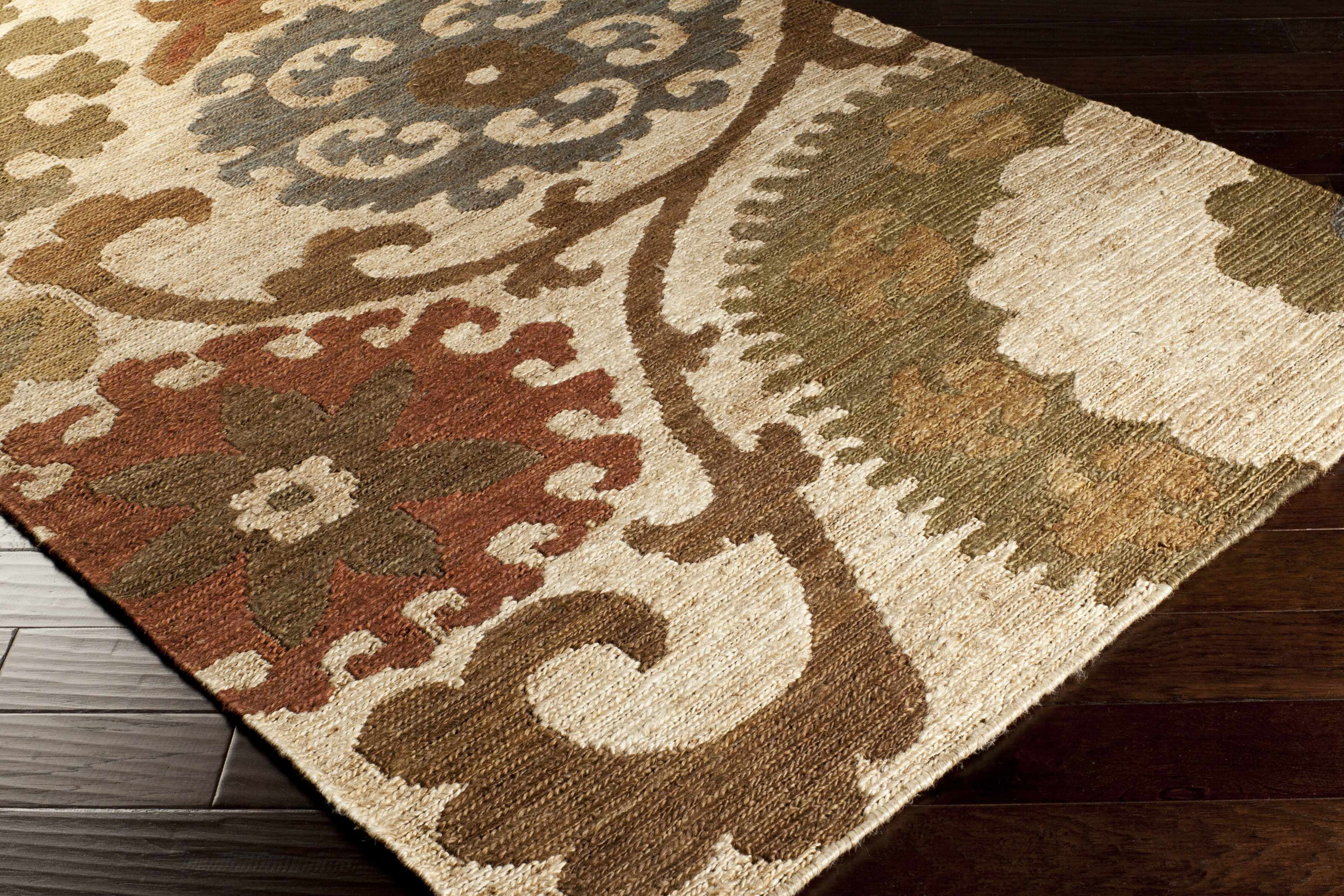 Hauteloom Stillmore Jute Living Room, Bedroom Area Rug - Bohemian/Global - Olive, Rust, Teal - 2' x 3'