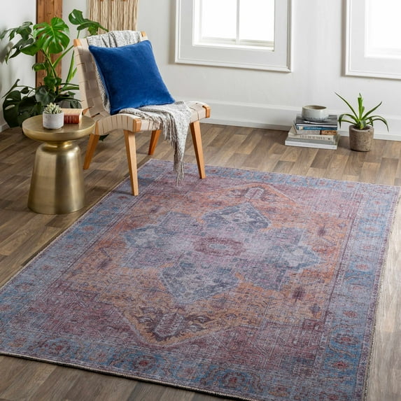 Hauteloom Tabina Living Room, Bedroom Machine Washable Area Rug - Traditional - Camel, Teal, Mauve - 6'7" x 9'