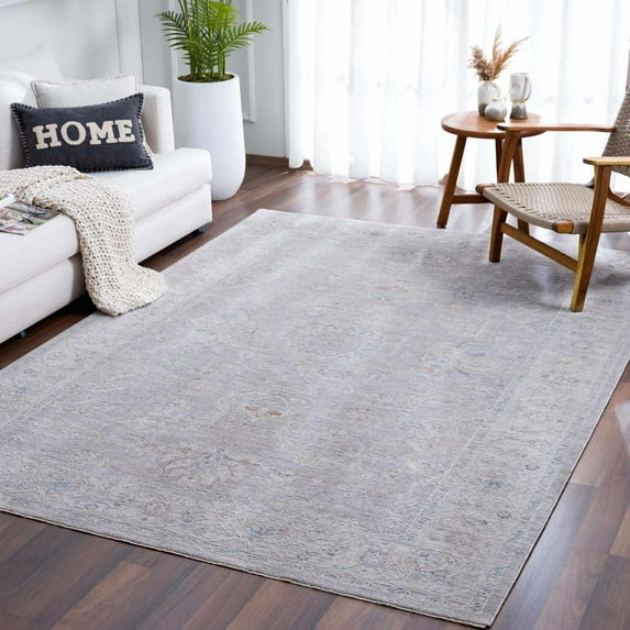Hauteloom Tahmoor Living Room, Bedroom Area Rug - Traditional - Gray, Light Gray, White - 10' x 14'