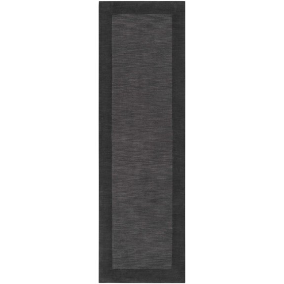 Hauteloom Talmage Wool Hallway, Kitchen Runner Rug - Solid & Border - Gray, Black - 2'6" x 8'