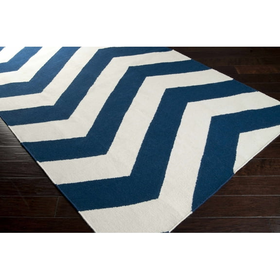 Hauteloom Tamaya Wool Living Room, Bedroom Area Rug - Transitional - White, Navy - 2' x 3'