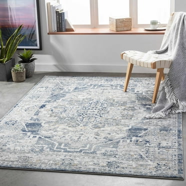 Hauteloom Tansley Living Room, Bedroom Area Rug - Traditional - Gray, Blue, Black - 5'3" x 7'3"