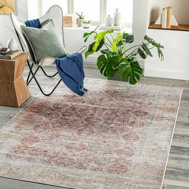 Hauteloom Tapia Living Room, Bedroom Machine Washable Area Rug - Blue, Gray, Red - 5'3" x 7'3"