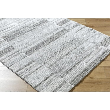 Hauteloom Tayla Living Room, Bedroom Area Rug - Bohemian, Transitional - High Pile - Slate Blue, Light Silver, Metallic Silver - 5'3" x 7'