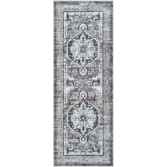 Hauteloom Terri Hallway, Kitchen Machine Washable Runner Rug - Traditional - Cream, Beige, Black - 2'7" x 7'3"