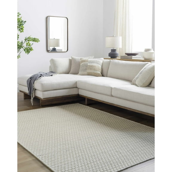 Hauteloom Tevah Wool Living Room, Bedroom Area Rug - Traditional, Transitional - Light Silver, Off White - 5' x 7'6"