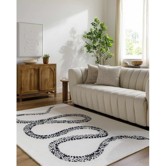 Hauteloom Theon Wool Living Room, Bedroom Area Rug - Contemporary - Light Silver, Jet Black - 3'6" x 5'6"