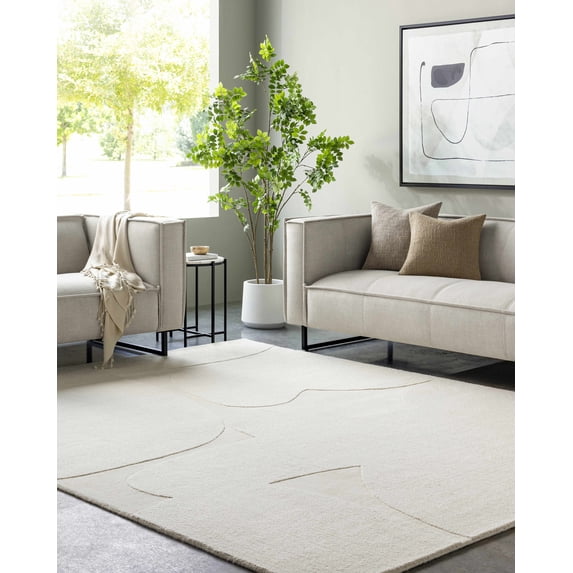 Hauteloom Thina Wool Living Room, Bedroom Area Rug - Contemporary - Off White, White - 2' x 3'