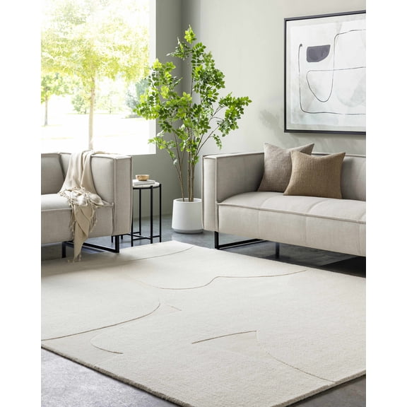 Hauteloom Thina Wool Living Room, Bedroom Area Rug - Contemporary - Off White, White - 2' x 3'