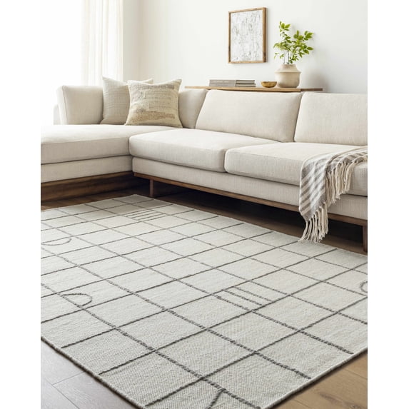 Hauteloom Tieve Wool Living Room, Bedroom Area Rug - Contemporary - Cream, Gray - 5' x 7'6"