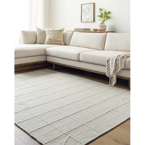 Hauteloom Tieve Wool Living Room, Bedroom Area Rug - Contemporary - Cream, White - 8' x 10'