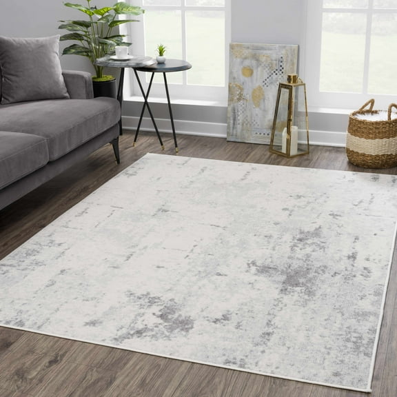 Hauteloom Tigris Collection ANI Transitional Modern Farmhouse Entryway, Hallway, Small Area Rug Door Mat - Contemporary Distressed - Boho Abstract - Ivory, Beige, Gray - 2' x 3'