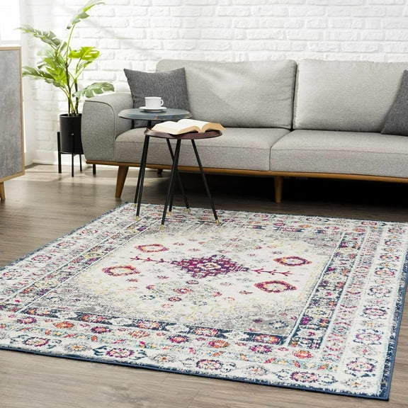 Hauteloom Tigris Collection Barley Bohemian Rustic Living Room Bedroom Area Rug - Vintage Distressed - Turkish Farmhouse Southwestern Aztec Pattern - Off White, Yellow, Orange - 6'7" x 9'